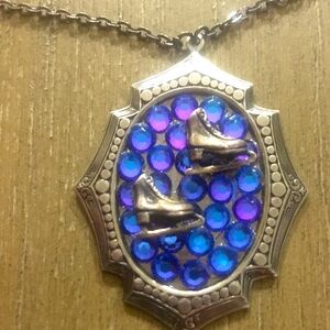 Gasoline Glamour Figure Skates Bedazzled Pendant Necklace
